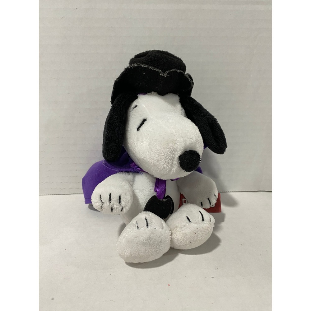 Peanuts Snoopy Plush Vampire Halloween Costume Purple Cape Black Hat Clip On